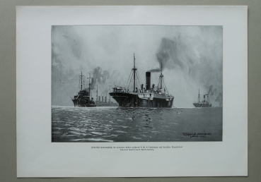 Marine / S.M.S. LOTHRINGEN und Deutsches Torpedoboot / feindliche Handelsschiffe / 1914-1918 / 1920er Jahre / 1. Weltkrieg 1.WK WWI / Patriotik Kunst Druck